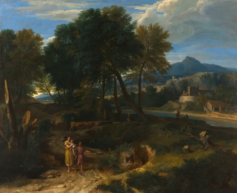 Pastoral med en ung herde och en kvinna med ett barn i famnen av Jean-François Millet