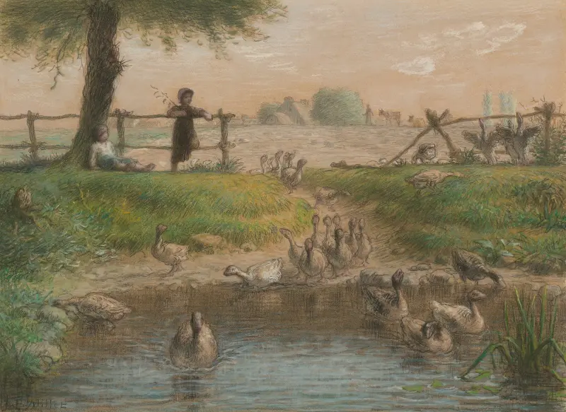 Bondbarn vid gåsdammen av Jean-François Millet