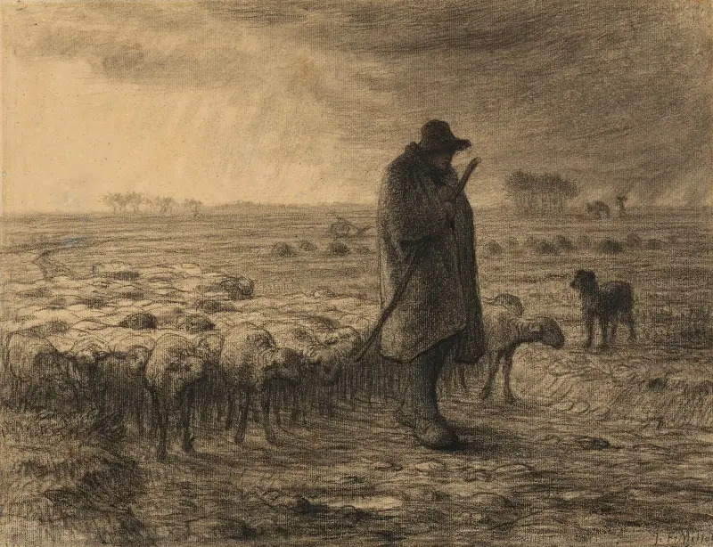 Hirte, der mit seiner Herde zurückkehrt von Jean-François Millet