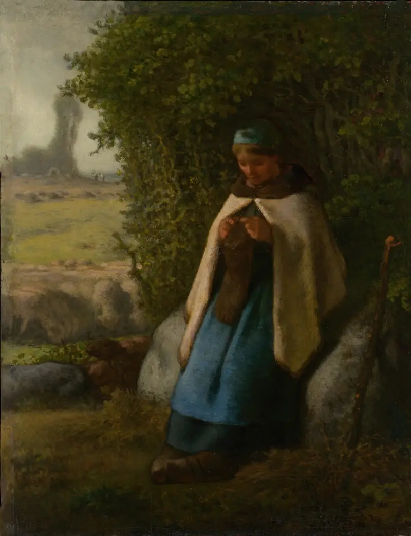 Shepherdess Seated on a Rock av Jean-François Millet