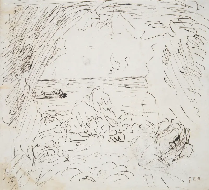 Skizze einer Meeresansicht mit Boot von Jean-François Millet