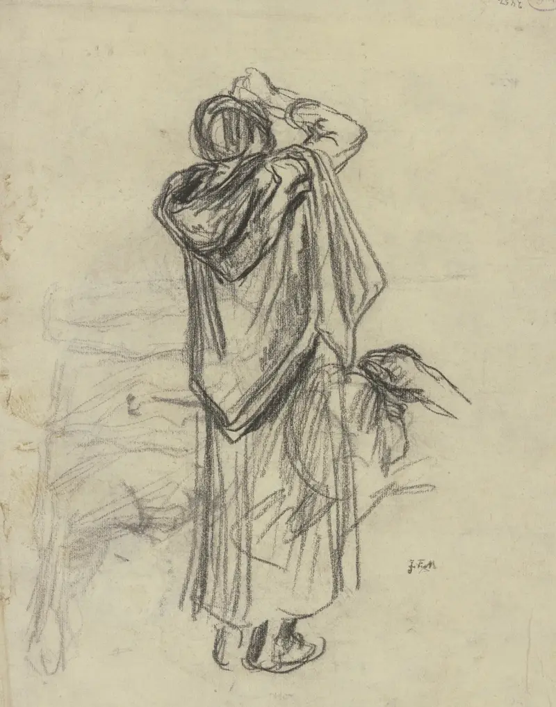 Stehende Frau, emporblickend, vom Rücken gesehen von Jean-François Millet