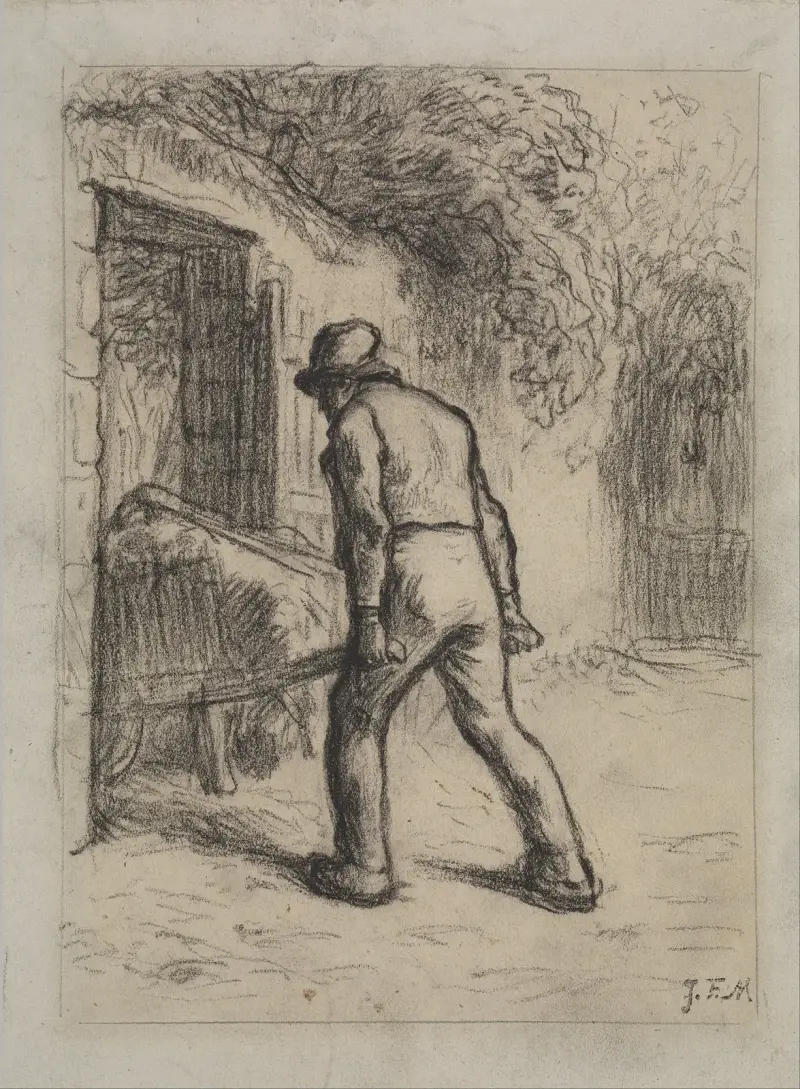 Study for Man with a Wheelbarrow av Jean-François Millet