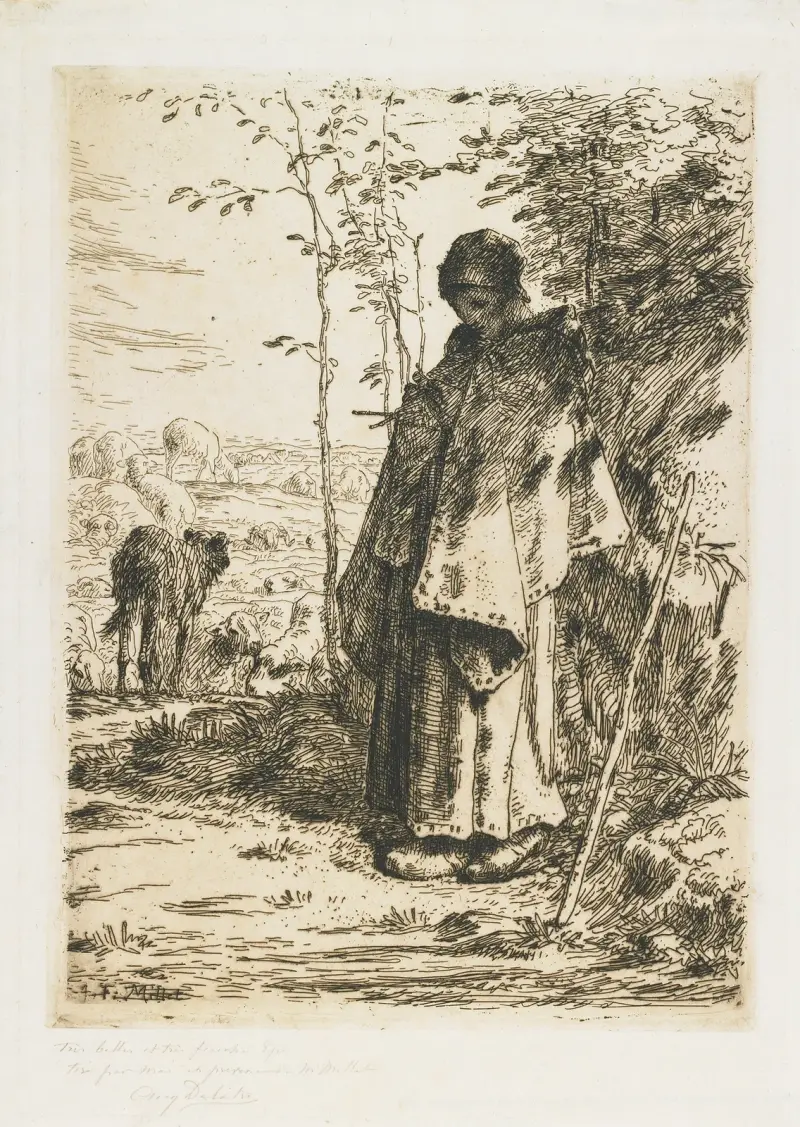The Shepherdess Knitting av Jean-François Millet