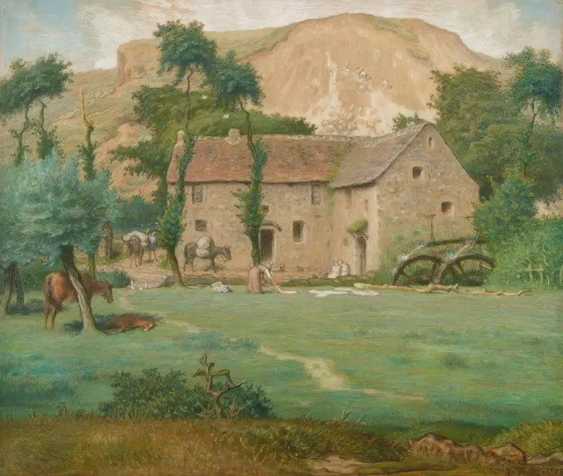 Vattenkvarn vid foten av ett berg, Allier av Jean-François Millet