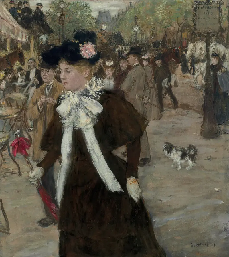 Elegant kvinna på Boulevard des Italiens, Paris av Jean François Raffaëlli