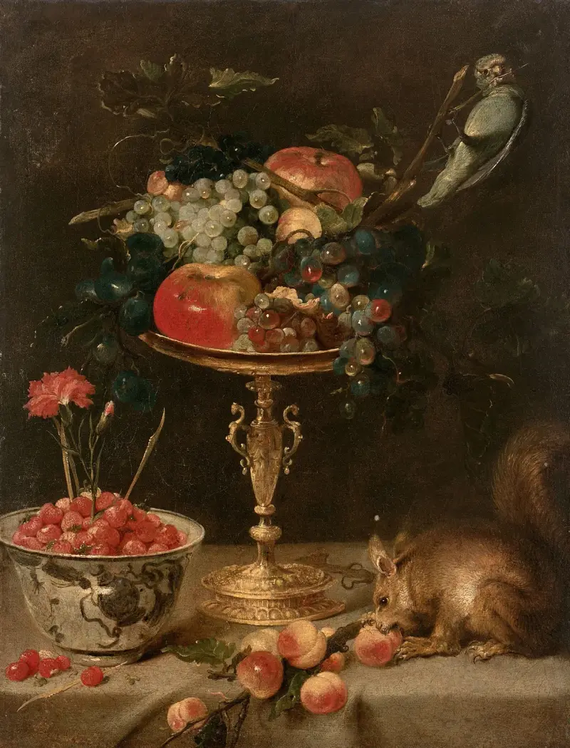 Stilleben med kopp och ekorre av Frans Snyders