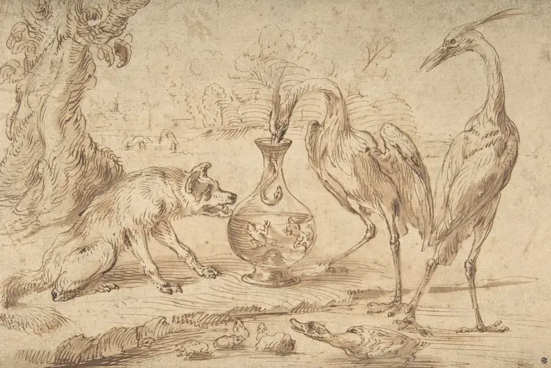 Fuchs mit zwei Reihern von Frans Snyders
