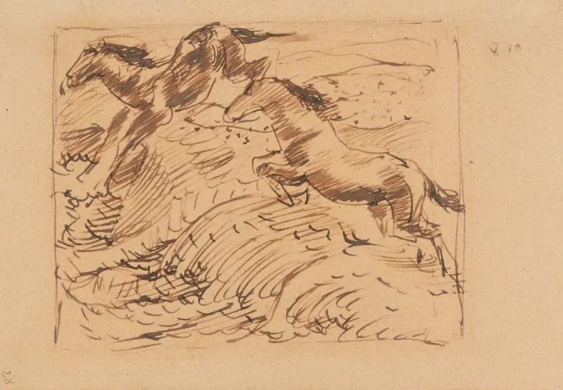 Skákající koně, kompoziční studie, Franz Marc