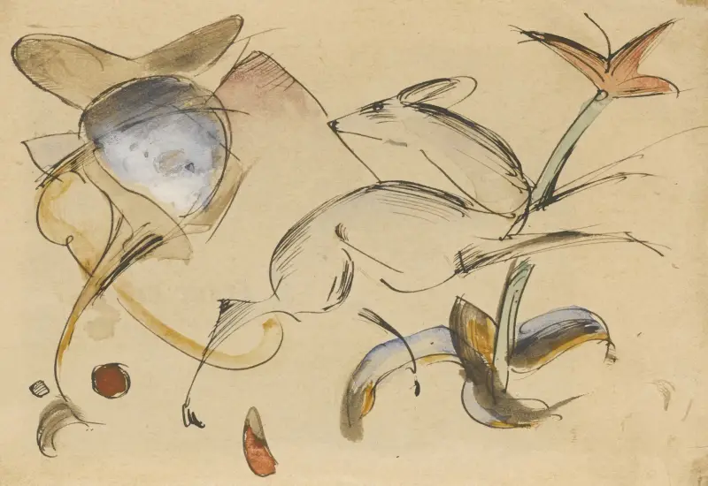Springendes Reh in Blumen von Franz Marc