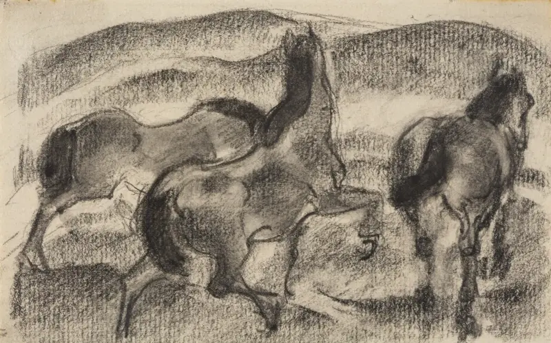 Three Horses in a Hilly Landscape av Franz Marc