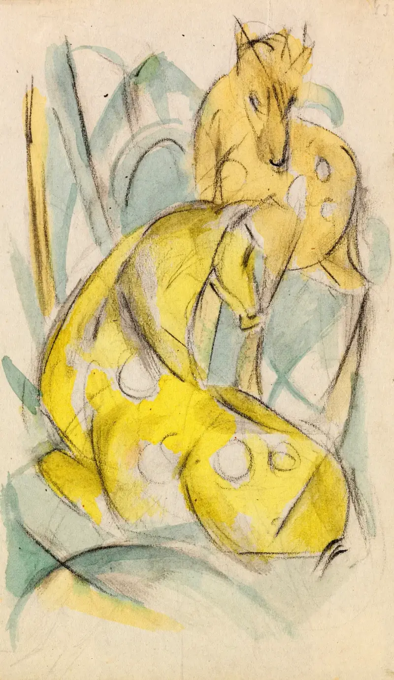 Zwei gelbe Tiere (Zwei gelbe Rehe), 1912 – Nr. 2 von Franz Marc