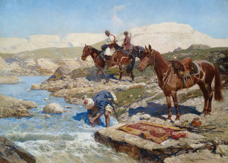Czerkiescy jeźdźcy nad rzeką, Franz Roubaud