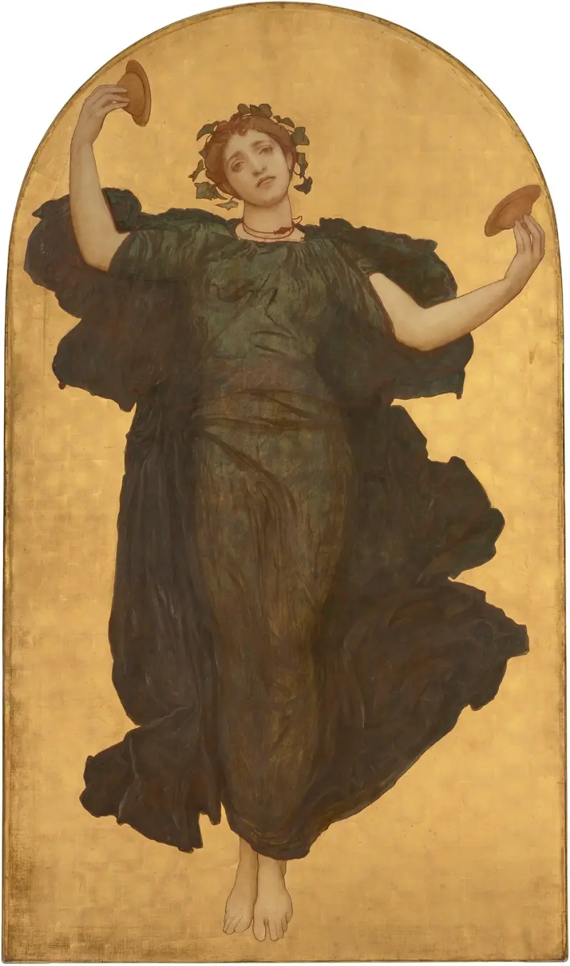 Dansande flicka med cymbaler i grön dräkt av Frederic Leighton