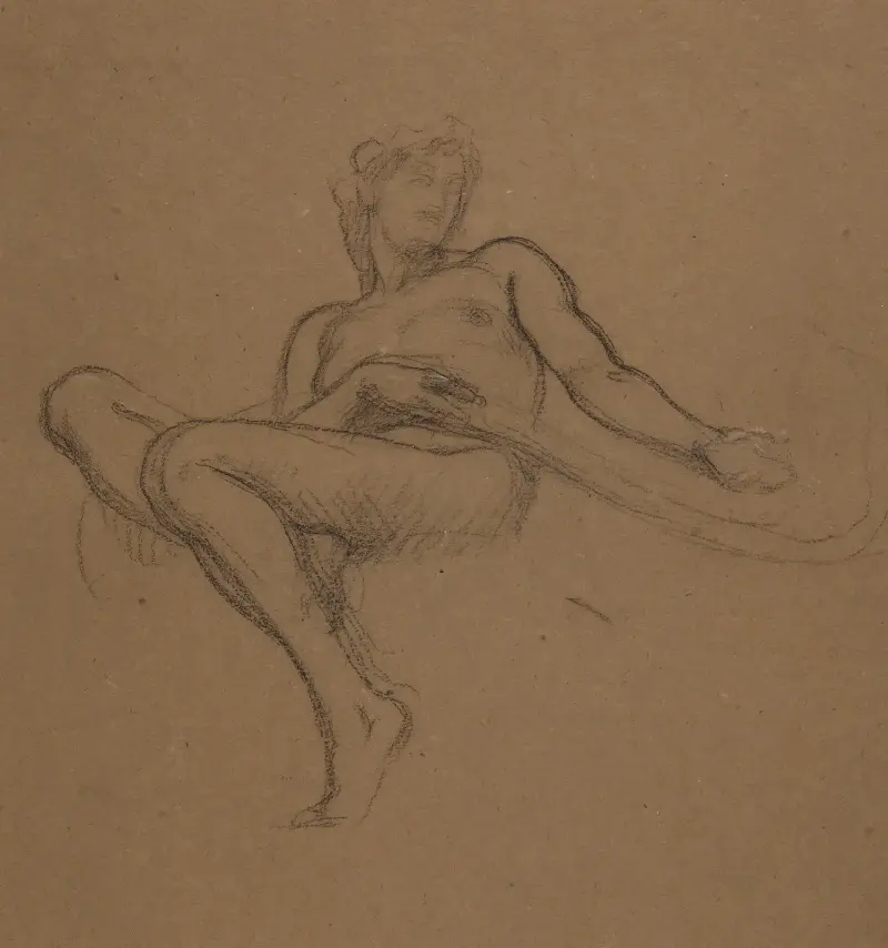 Sittande kvinnlig nakenstudie, förstudie till Hesperidernas trädgård av Frederic Leighton