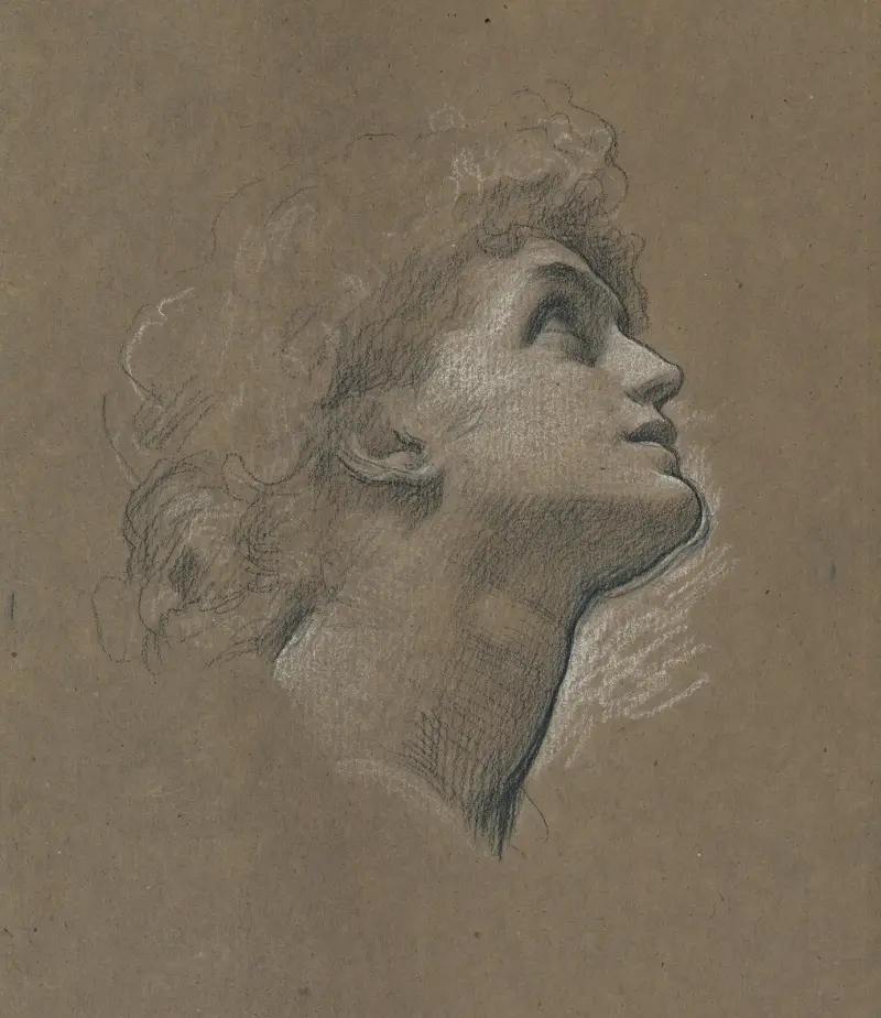 Huvudstudie av Dorothy Dene i profil, för ”Faith” av Frederic Leighton