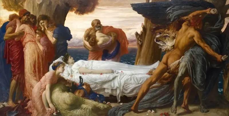 Hercules brottas med döden om Alkestis kropp av Frederic Leighton