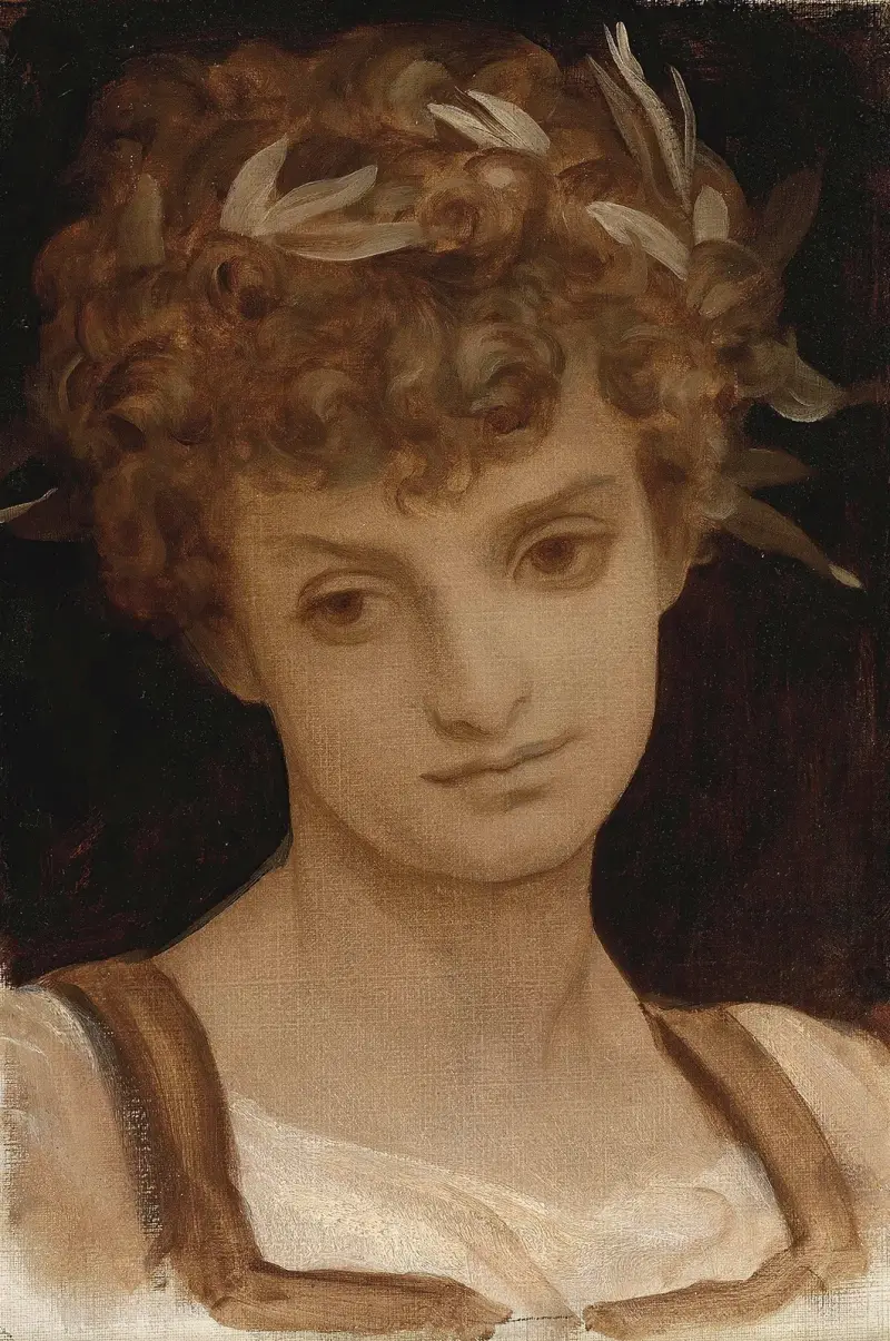 Studie av en flickas huvud, krönt av lager av Frederic Leighton