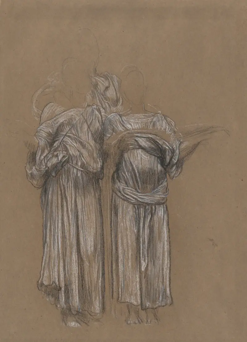 Studie dreier stehender drapierter weiblicher Figuren für „Musik“ von Frederic Leighton