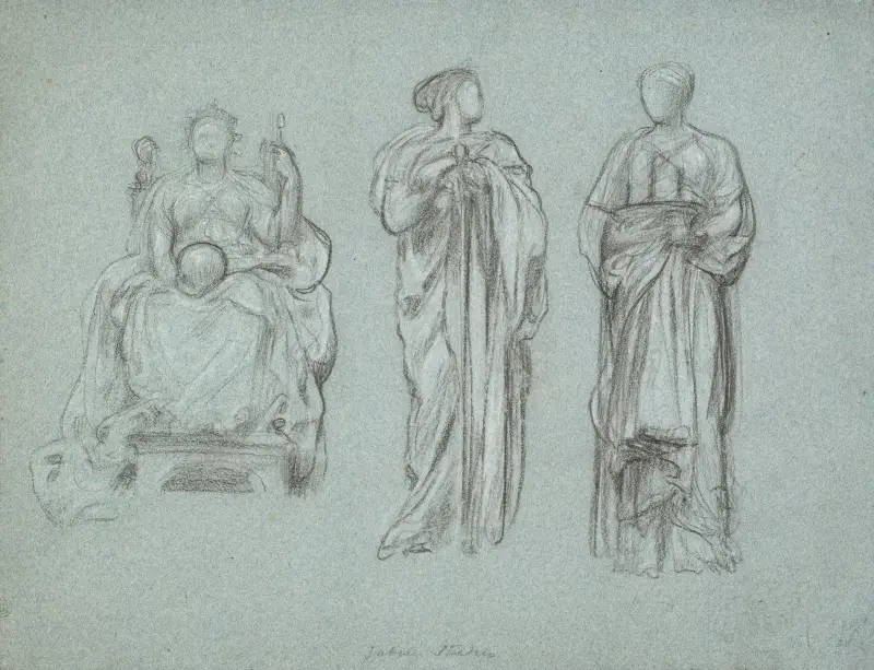 Drei Studien drapierter weiblicher Figuren, eine sitzend von Frederic Leighton