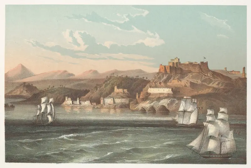 Morro und die Hafeneinfahrt von Santiago de Cuba von Pierre Toussaint Frédéric Mialhe