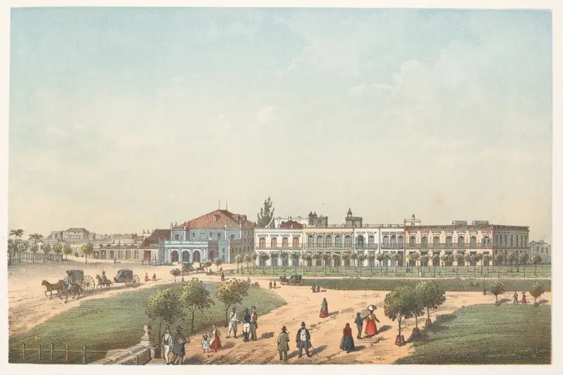 Das Teatro Tacón und ein Teil des Paseo de Isabel II von Pierre Toussaint Frédéric Mialhe