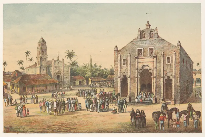 Blick auf die Hauptkirche und die Ermita del Buen Viaje von Pierre Toussaint Frédéric Mialhe