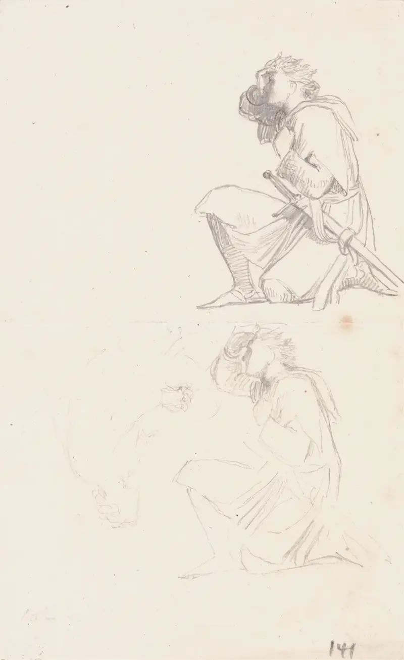 Studies of a kneeling knight av George Frederic Watts