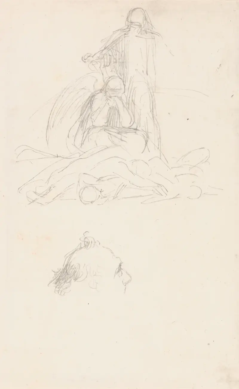 Studier av Döden och Uppståndelsen, samt ett manshuvud av George Frederic Watts