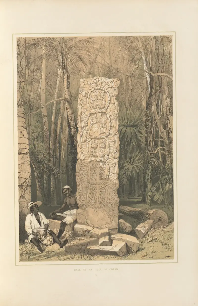 Tył bożka w Copán, Frederick Catherwood
