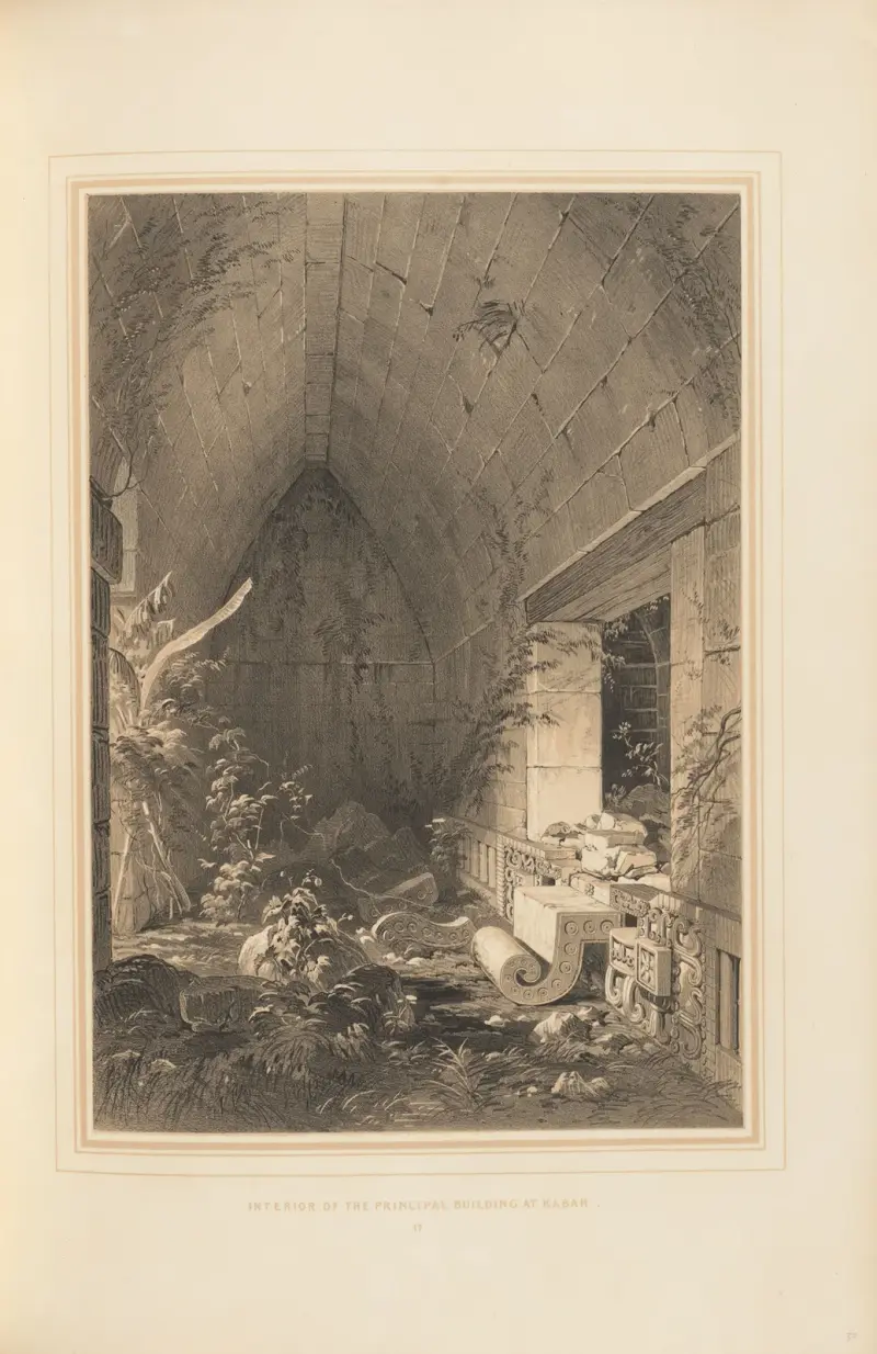 Innenraum des Hauptgebäudes in Kabah von Frederick Catherwood
