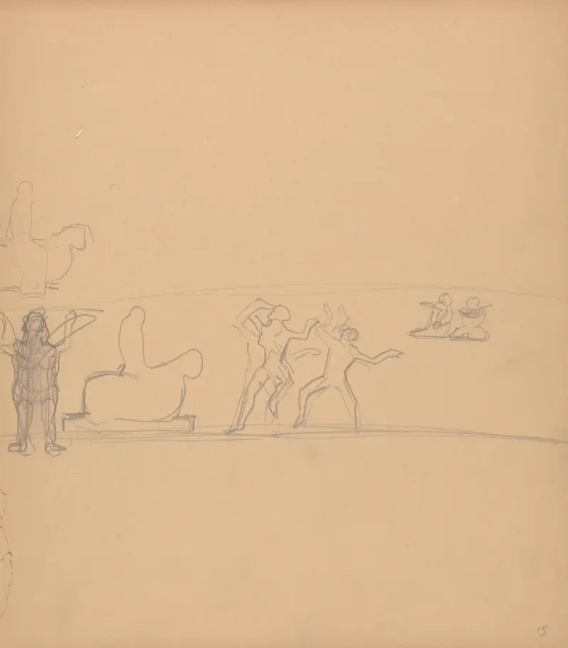 Gyllene kalvens grotta; Figurstudier, dansare, tillbedjare och kalv av Spencer Frederick Gore
