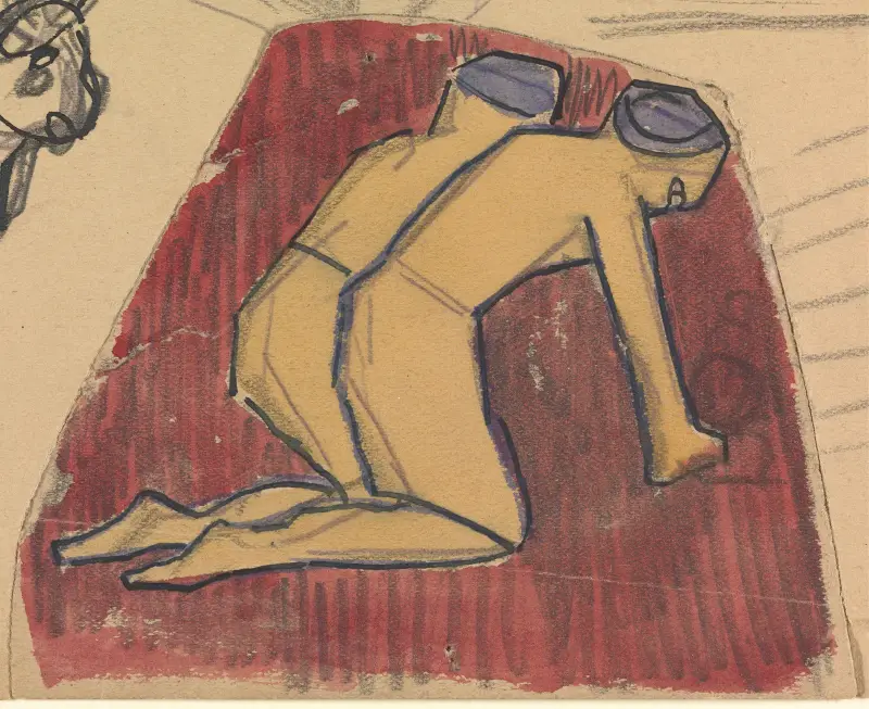 Den gyllene kalvens grotta; knäböjande figurer av Spencer Frederick Gore