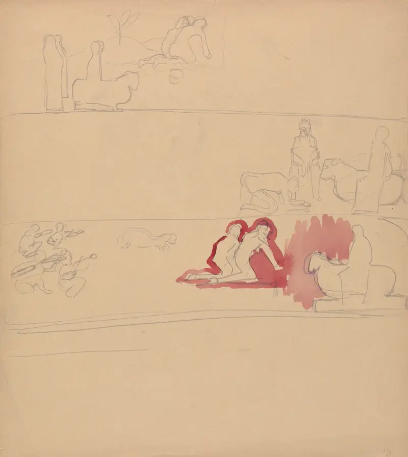Die Höhle des goldenen Kalbs; Anbeter und Kalb von Spencer Frederick Gore