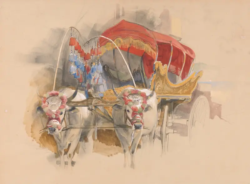 En turkisk araba dragen av två vita oxar, Konstantinopel av John Frederick Lewis