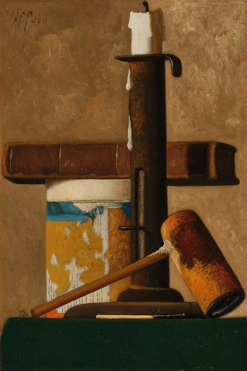 Kerzenständer, Becher, Pfeife und Buch von John Frederick Peto