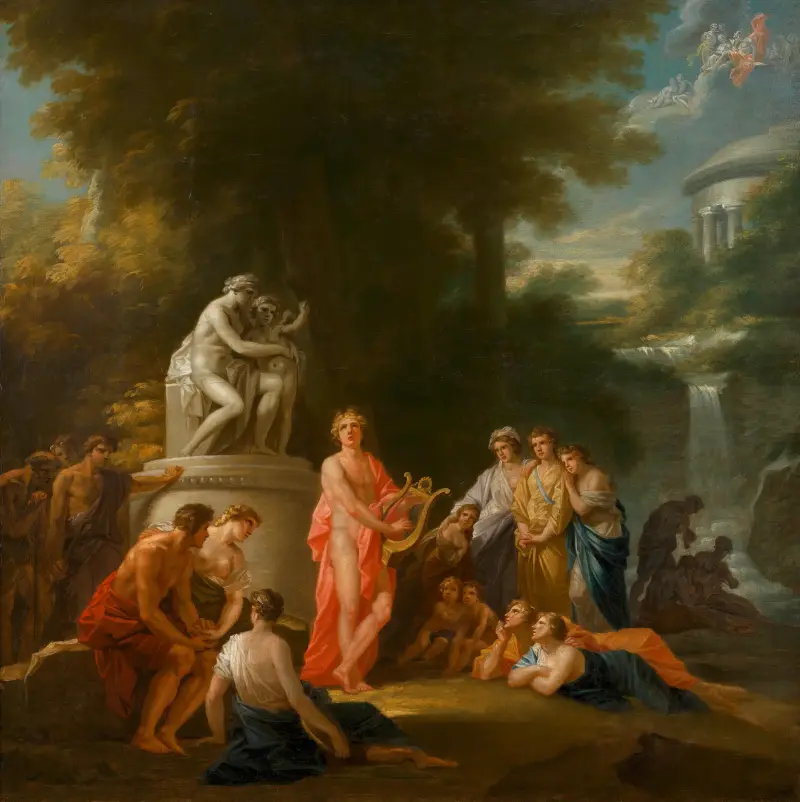Apollo spelar på lyran i herdarnas krets (utkast till ridån för det gamla Burgtheater) av Heinrich Friedrich Füger