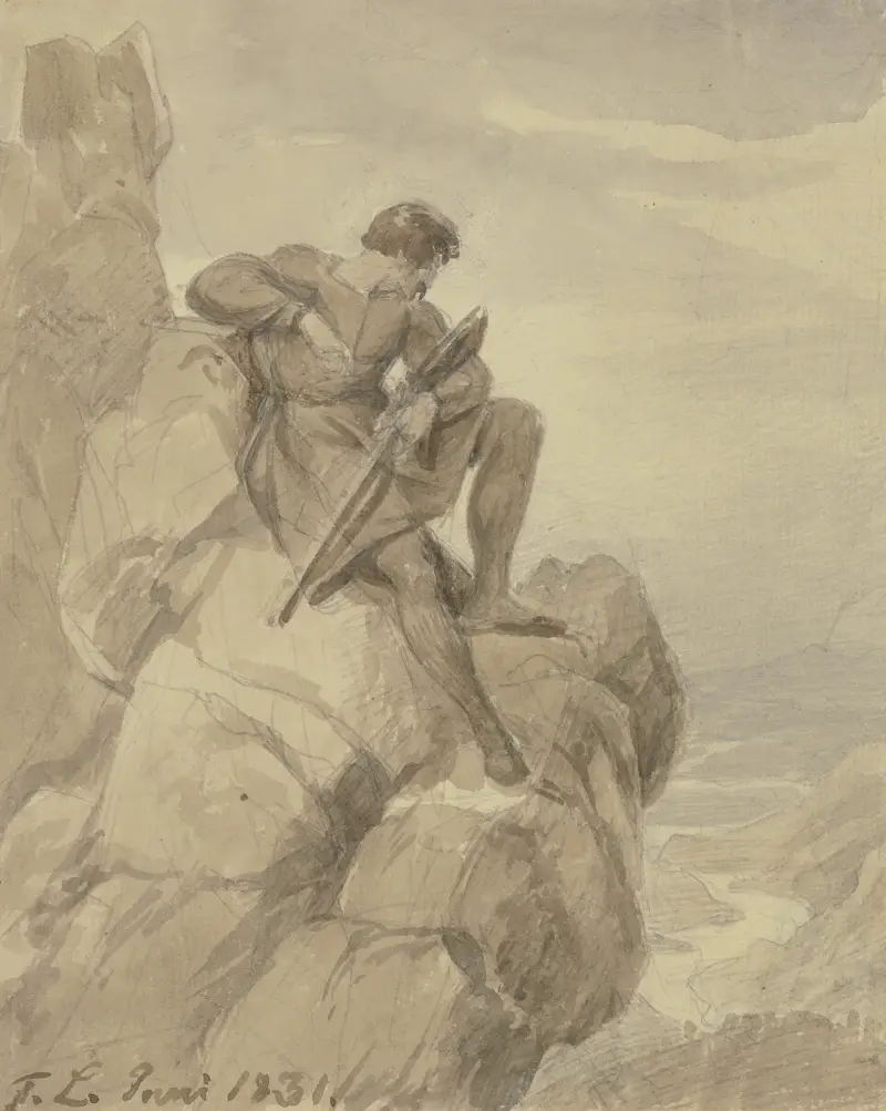 Jäger (Räuber) in den Bergen av Karl Friedrich Lessing