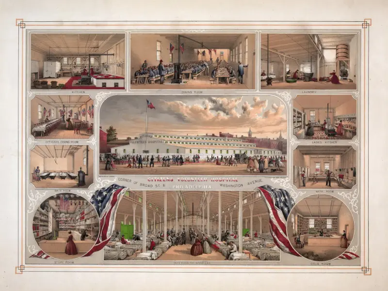Medborgarnas frivilliga sjukhus, hörnet av Broad St. & Washington Avenue, Philadelphia av James Fuller Queen