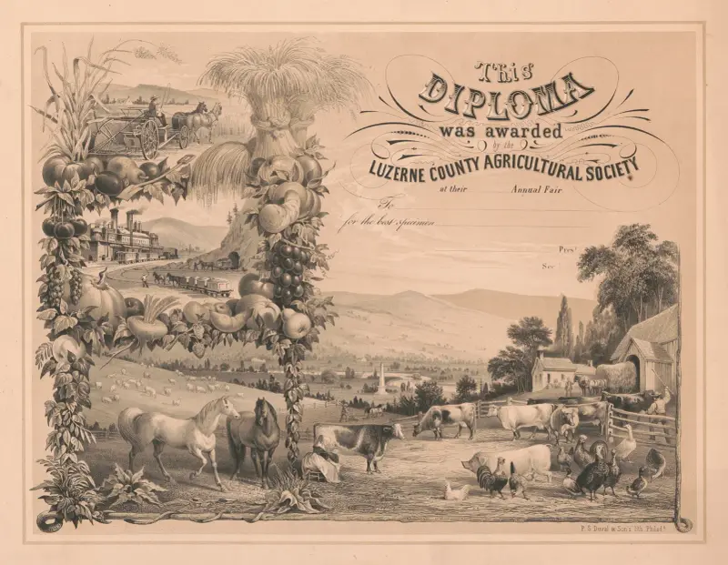 Diplom från Luzerne County Agricultural Society av James Fuller Queen