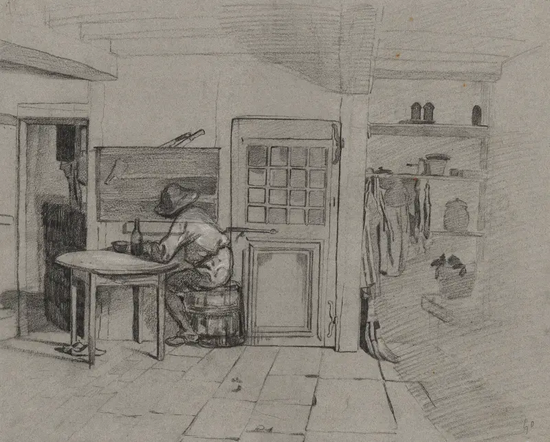 A Farmhouse Interior with a Boy at a Table, 1846 – nr 2 av Alexandre-Gabriel Decamps