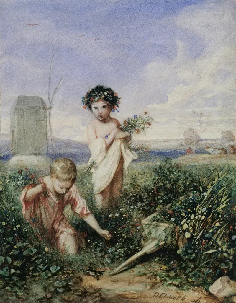 Kinder beim Blumenpflücken von Alexandre-Gabriel Decamps