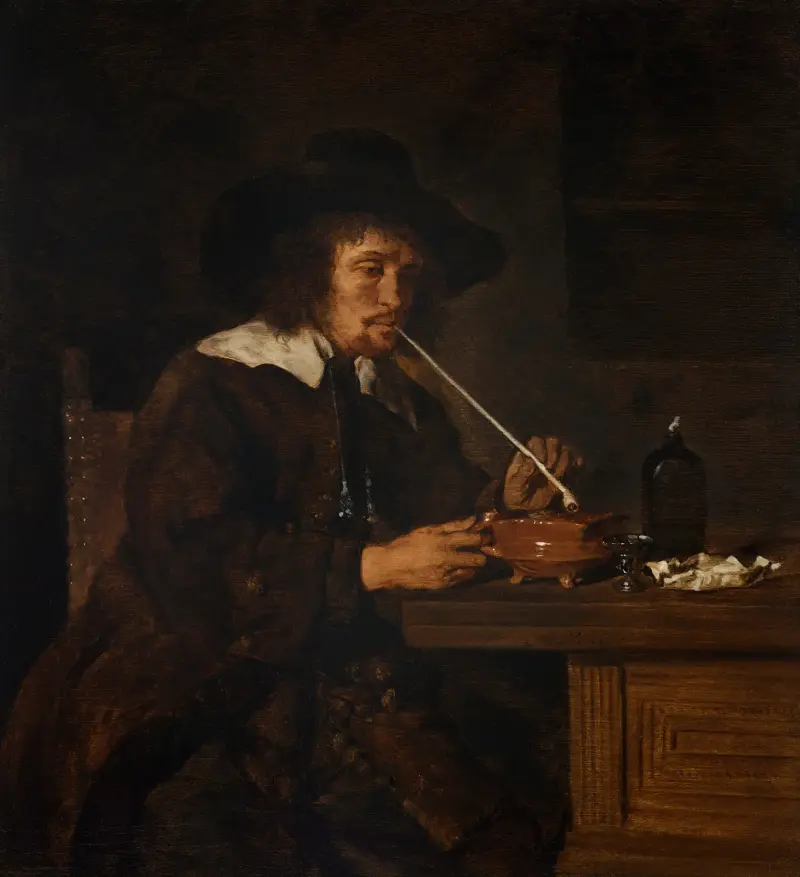 Kuřák zapalující si dýmku, Gabriel Metsu