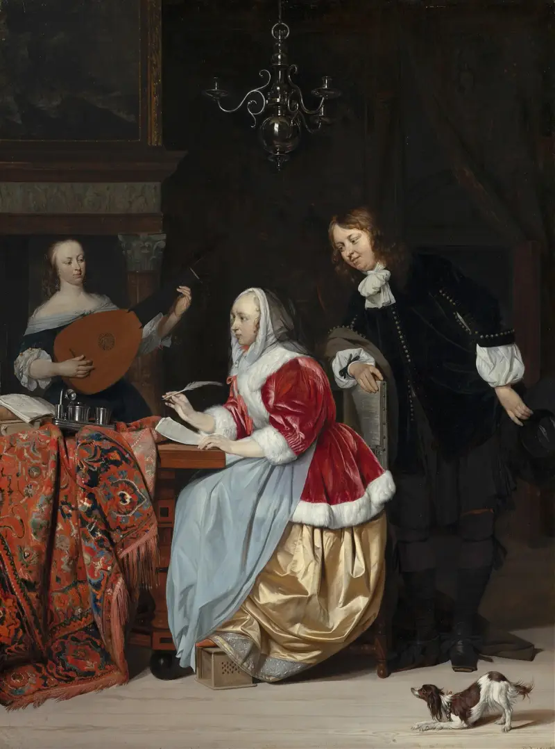 Młoda kobieta komponująca utwór muzyczny, Gabriel Metsu