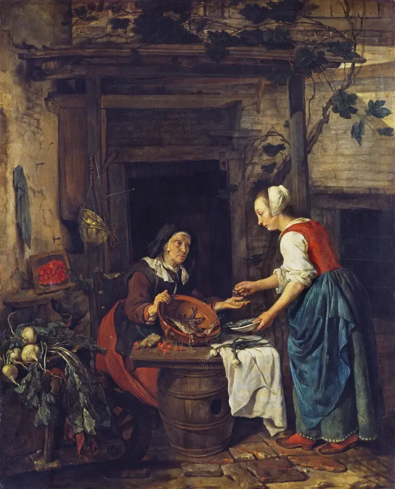 Eine alte Frau, die Fisch verkauft von Gabriel Metsu