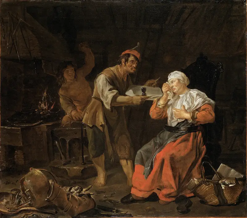 Gammal kvinna i en skvallerstol av Gabriel Metsu