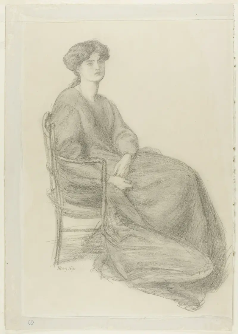 Mrs William Morris sittande i stol av Dante Gabriel Rossetti
