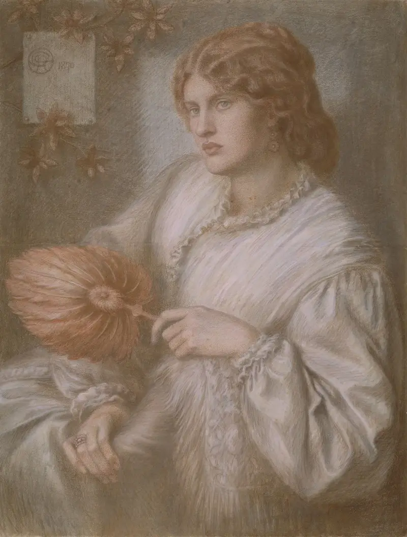 Porträt einer Frau mit Fächer von Dante Gabriel Rossetti