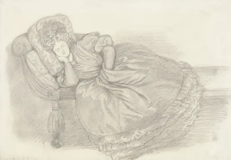 Studie von Fanny Cornforth, schlafend auf einer Chaiselongue von Dante Gabriel Rossetti