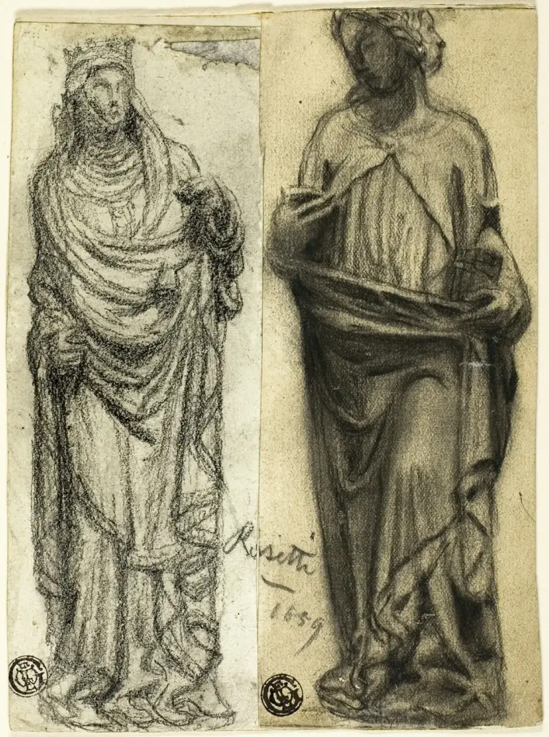 Två studier av medeltida skulptur av Dante Gabriel Rossetti